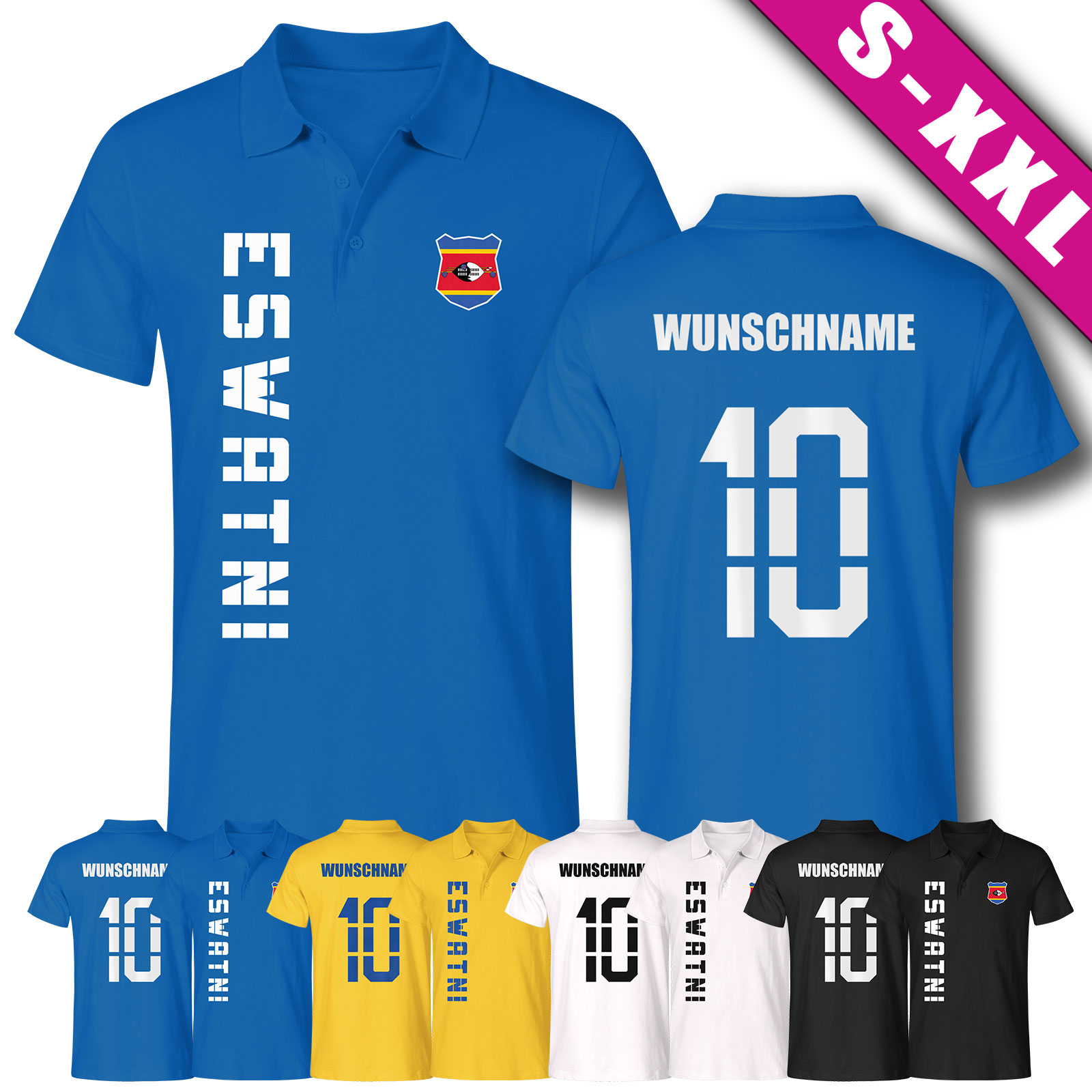 Eswatini Swaziland Polo-Shirt Trikot Fan-Shirt WM 2026 Wunschname & Nummer